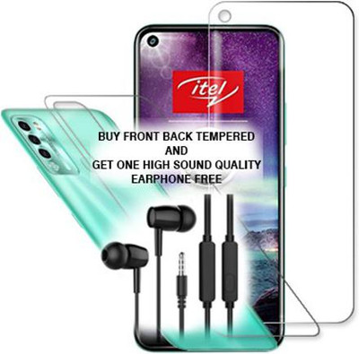 SOMTONE Front and Back Tempered Glass for Itel Vision 2 FRONT BACK TEMPERED GLASS BUY AND GET EARPHONE FREE(Pack of 1)