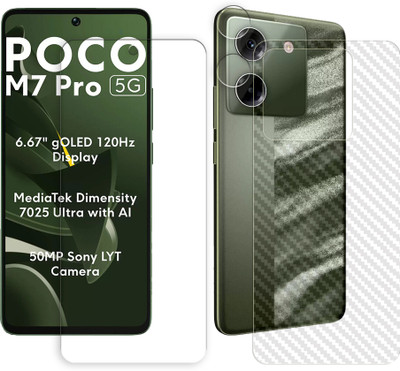 ARBAN Front and Back Tempered Glass for Poco M7 pro 5G Tempered Glass Screen Protector | Anti-Scratch | Edge to Edge Full Coverage | 9H Hardness (1 FRONT SCREEN GUARD + 1 BACK CARBON FIBER SKIN + 1 CAMERA LENS PROTECTOR)(Pack of 4) ARBAN Front and Back Tempered Glass for Poco M7 pro 5G Tempered Glass Screen Protector | Anti-Scratch | Edge to Edge Full Coverage | 9H Hardness (1 FRONT SCREEN GUARD + 1 BACK CARBON FIBER SKIN + 1 CAMERA LENS PROTECTOR)(Pack of 4)