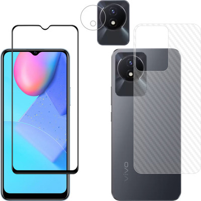 Vatsin Front and Back Tempered Glass for ViVO Y02, ViVO Y02 [Back Carbon Fiber] [Rear Camera Lens Guard](Pack of 3)