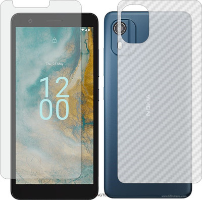 ZINGTEL Front and Back Tempered Glass for NOKIA C02 (Front Matte Finish & Back 3d Carbon Fiber)(Pack of 2)
