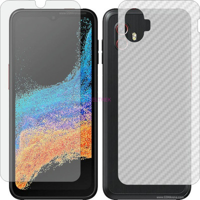 TELTREK Front and Back Tempered Glass for SAMSUNG X COVER 6 PRO (Front Matte Finish & Back 3d Carbon Fiber)(Pack of 2)