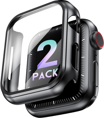 Aenoko Front and Back Tempered Glass for Case for Apple Watch 40mm Screen Protector, [2- Pack] Hard PC with TPE Film Shockproof Full Coverage Case Cover for iWatch Series 6/SE/5/4 (BLACK)(Pack of 2)