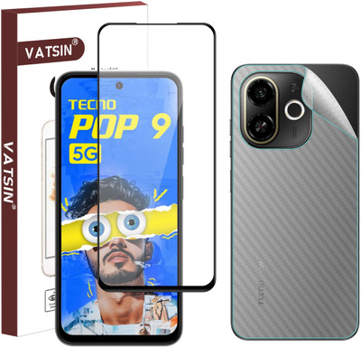 Vatsin Front and Back Tempered Glass for Tecno Pop 9 5G, Tecno Pop 9 5G [Back Carbon Fiber](Pack of 2)