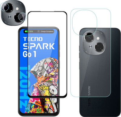 Vatsin Front and Back Tempered Glass for Tecno Spark Go 1, Tecno Spark Go 1 [Back Carbon Fiber] [Rear Camera Lens Guard](Pack of 3)