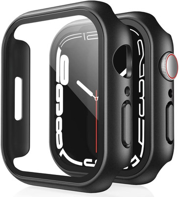 TSHIENTT Tempered Glass Guard for Hard PC Case Compatible with Apple Watch Series 7 41mm with Tempered Glass Screen Protector, iWatch Screen Guard, Touch Sensitive, Full Coverage Bumper Protective Cover (watch not included) (41mm Black)(Pack of 2)