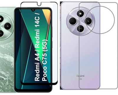 skm Front and Back Tempered Glass for Tempered Glass for Redmi A4 / Redmi 14C / Poco C75 (5G) | Screen Protector Full HD Quality, Back Screen Guard With Transparent Pattern For Redmi A4 Anti Slip (Transparent)(Pack of 1)
