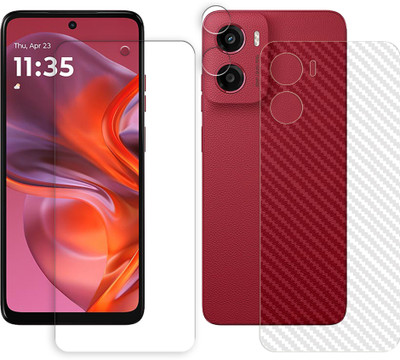 SOMTONE Front and Back Tempered Glass for Motorola Moto G05 4G Tempered Glass Screen Protector | Anti-Scratch | Edge to Edge Full Coverage | 9H Hardness (1 FRONT SCREEN GUARD + 1 BACK CARBON FIBER SKIN + 1 CAMERA LENS PROTECTOR)(Pack of 1)