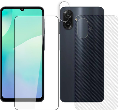 ARBAN Front and Back Tempered Glass for Samsung Galaxy M07 4G Tempered Glass Screen Protector | Edge to Edge Full Coverage | 9H Hardness ( 1 FRONT SCREEN GUARD + 1 BACK CARBON FIBER SKIN + 1 CAMERA LENS PROTECTOR ) FX01(Pack of 1)