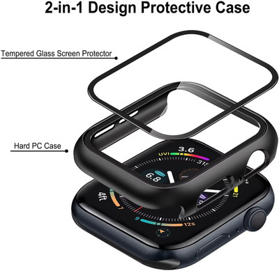 TSHIENTT Front and Back Tempered Glass for TPU Hard Case Compatible Apple iWatch 42mm Series 2/3 Cover Ultra Thin Protective iwatch Bumper Cover Case (Black) with Orange Strap (Combo Pack) (One Unit Watch Case+ One Unit Strap)(Pack of 2)