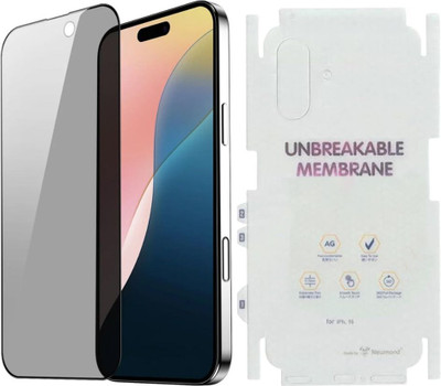 Mobi Front and Back Tempered Glass for iPhone 16 5G, Edge to Edge Anti Spy Privacy Tempered Glass with Unbreakable Hydrogel Membrane TPU Matte Full Coverage Back Screen Guard(Pack of 2)