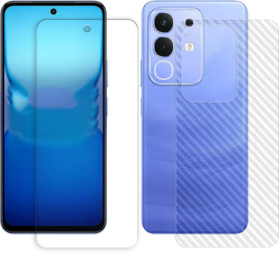ARBAN Front and Back Tempered Glass for iQOO Z10x 5G Tempered Glass Screen Protector | Anti-Scratch | Edge to Edge Full Coverage | 9H Hardness (1 FRONT TEMPERED GLASS + 1 BACK CARBON FIBER SKIN)(Pack of 1)