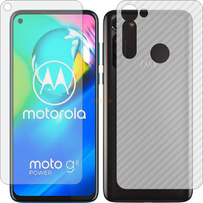 TELTREK Front and Back Tempered Glass for MOTO G8 POWER (Front Matte Finish & Back 3d Carbon Fiber)(Pack of 2)