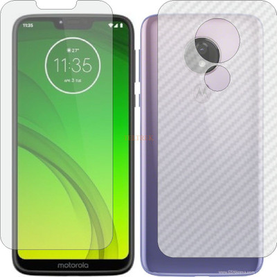 TELTREK Front and Back Tempered Glass for MOTO G7 POWER (Front Matte Finish & Back 3d Carbon Fiber)(Pack of 2)