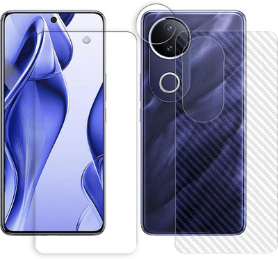 SOMTONE Front and Back Tempered Glass for vivo V50e 5G Tempered Glass Screen Protector | Anti-Scratch | Edge to Edge Full Coverage | 9H Hardness (1 FRONT SCREEN GUARD + 1 BACK CARBON FIBER SKIN + 1 CAMERA LENS PROTECTOR)(Pack of 1)