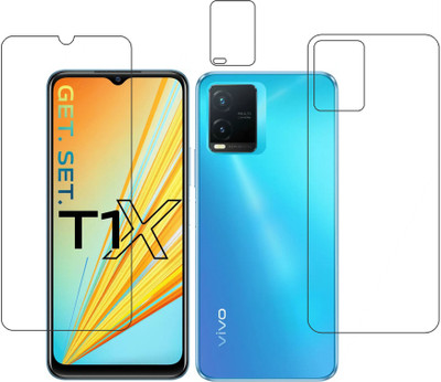 wooden craft Front and Back Tempered Glass for vivo T1X {Flexible}, V2143, T1X(Pack of 3)