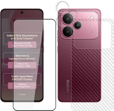 SOMTONE Front and Back Tempered Glass for Realme P4 5G Tempered Glass Screen Protector | Edge to Edge Full Coverage | 9H Hardness ( 1 FRONT TEMPERED GLASS + 1 CARBON FIBER BACK + 1 CAMERA LENS PROTECTOR ) SX03(Pack of 1)