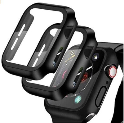 RALGUAT Front and Back Tempered Glass for (Pack of 2) Hard PC Case for Smartwatches Compatible with Apple Watch Series 8 45mm & Series 7 45mm, Full Coverage, Touch Sensitive, Ultra-Thin HD Bumper - Black(Pack of 2)