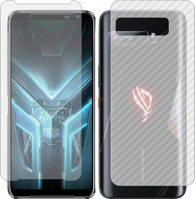 TELTREK Front and Back Tempered Glass for ASUS ROG PHONE3 (Front Matte Finish & Back 3d Carbon Fiber)(Pack of 2)