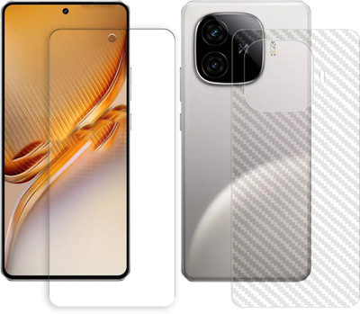 SOMTONE Front and Back Tempered Glass for iQOO Neo 10R 5G Tempered Glass Screen Protector | Anti-Scratch | Edge to Edge Full Coverage | 9H Hardness (1 FRONT TEMPERED GLASS PROTECTOR + 1 BACK CARBON FIBER SKIN)(Pack of 1)