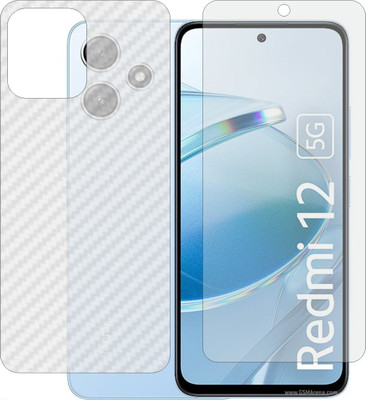 MOBART Front and Back Tempered Glass for Redmi 12 5G (Matte Front & Carbon Fiber Skin for Back)(Pack of 2)