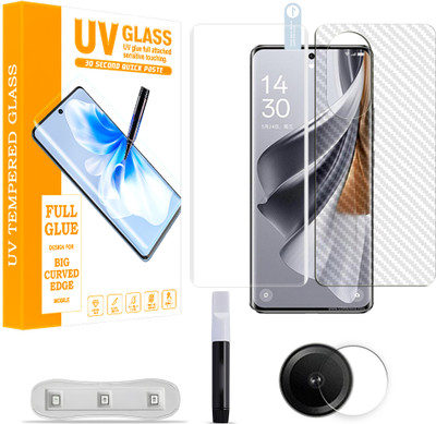 SOMTONE Front and Back Tempered Glass for Oppo Reno10 5G Tempered Glass Screen Protector ( 1 UV TEMPERED GLASS SCREEN PROTECTOR + 1 BACK CARBON FIBER SKIN + CAMERA LENS PROTECTOR ) UV01(Pack of 1)