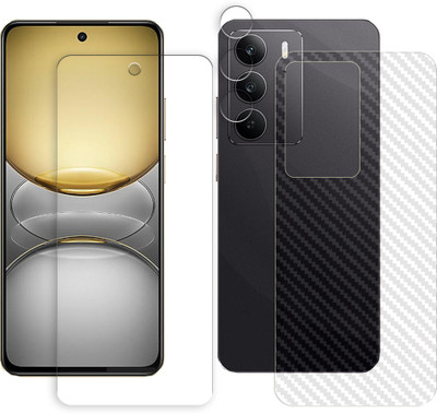 ARBAN Front and Back Tempered Glass for Realme C75 4G Tempered Glass Screen Protector | Anti-Scratch | Edge to Edge Full Coverage | 9H Hardness (1 FRONT SCREEN GUARD + 1 BACK CARBON FIBER SKIN + 1 CAMERA LENS PROTECTOR)(Pack of 1)