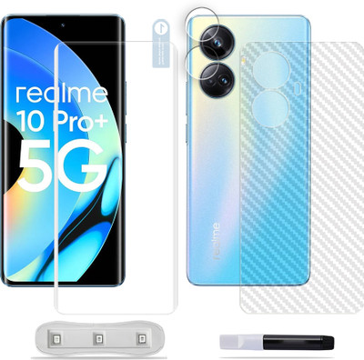SOMTONE Front and Back Tempered Glass for Realme 10 Pro plus 5G Tempered Glass Screen Protector ( 1 UV TEMPERED GLASS SCREEN PROTECTOR + 1 BACK CARBON FIBER SKIN + CAMERA LENS PROTECTOR )(Pack of 1)