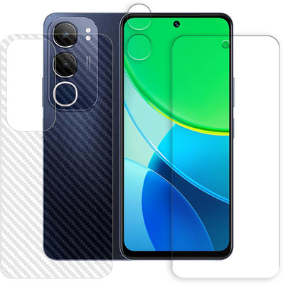 ARBAN Front and Back Tempered Glass for vivo Y19s Pro 4G Tempered Glass Screen Protector | Anti-Scratch | Edge to Edge Full Coverage | 9H Hardness ( 1 FRONT SCREEN GUARD + 1 BACK CARBON FIBER SKIN + 1 CAMERA LENS PROTECTOR )(Pack of 1)