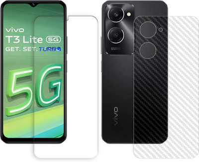 MUTAALI Front and Back Tempered Glass for vivo T3 Lite 5G FRONT TEMPERED GLASS AND 1 BACK CARBON FIBER SKIN PROTECTOR)(Pack of 1)
