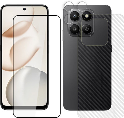 KOISTON Front and Back Tempered Glass for Honor X7c 5G Tempered Glass Screen Protector | Anti-Scratch | Edge to Edge Full Coverage | 9H Hardness ( 1 FRONT SCREEN GUARD + 1 BACK CARBON FIBER SKIN + 1 CAMERA LENS PROTECTOR )(Pack of 1)