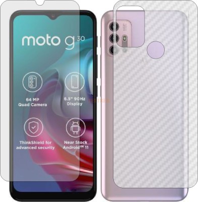 TELTREK Front and Back Tempered Glass for MOTOROLA MOTO G30 (Front Matte Finish & Back 3d Carbon Fiber)(Pack of 2)