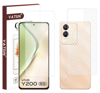Vatsin Front and Back Tempered Glass for ViVO Y200 5G, ViVO Y200 5G [Back Carbon Fiber](Pack of 2)