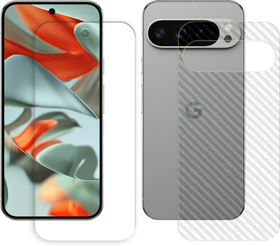SOMTONE Front and Back Tempered Glass for Google Pixel 9 Pro XL 5G (1 FRONT TEMPERED GLASS AND 1 BACK CARBON FIBER SKIN PROTECTOR)(Pack of 1)