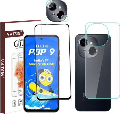 Vatsin Front and Back Tempered Glass for Tecno Pop 9 4G, Tecno Pop 9 4G [With Rear Camera Lens Guard](Pack of 3)