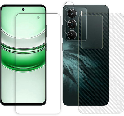 SOMTONE Front and Back Tempered Glass for Realme C75 5G Tempered Glass Screen Protector | Anti-Scratch | Edge to Edge Full Coverage | 9H Hardness (1 FRONT SCREEN GUARD + 1 BACK CARBON FIBER SKIN + 1 CAMERA LENS PROTECTOR)(Pack of 1)