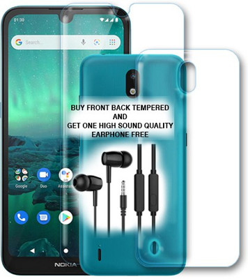 SOMTONE Front and Back Tempered Glass for Nokia 1.3 FRONT BACK TEMPERED GLASS BUY AND GET EARPHONE FREE(Pack of 1)