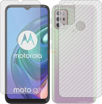 TELTREK Front and Back Tempered Glass for MOTOROLA G10 (Front Matte Finish & Back 3d Carbon Fiber)(Pack of 2)