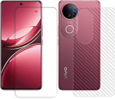 SOMTONE Front and Back Tempered Glass for vivo V50 5G Tempered Glass Screen Protector | Anti-Scratch | Edge to Edge Full Coverage | 9H Hardness (1 FRONT TEMPERED GLASS PROTECTOR + 1 BACK CARBON FIBER SKIN)(Pack of 1)