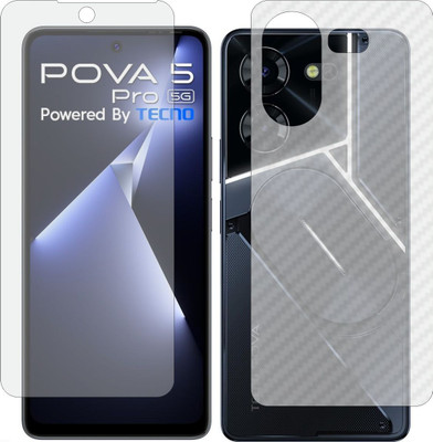 MOBART Front and Back Tempered Glass for Tecno Pova 5 Pro (Matte Front & Carbon Fiber Skin for Back)(Pack of 2)