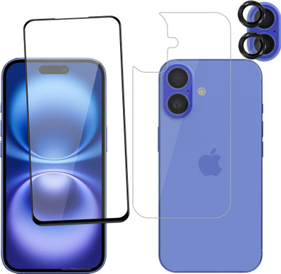 Vatsin Front and Back Tempered Glass for Apple iPhone 16, Apple iPhone 16 [With Rear Camera Lens Guard](Pack of 3)