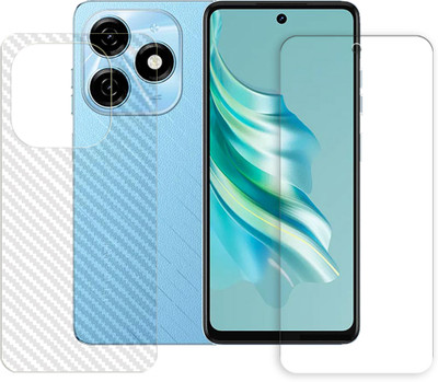 SOMTONE Front and Back Tempered Glass for Tecno Spark 20P 4G Tempered Glass Screen Protector | Anti-Scratch | Edge to Edge Full Coverage | 9H Hardness (1 FRONT TEMPERED GLASS PROTECTOR + 1 BACK CARBON FIBER SKIN)(Pack of 1)