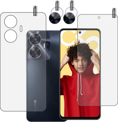 BOMGUARD Front and Back Tempered Glass for REALME C55 With Camera Lens Protector(Pack of 3)