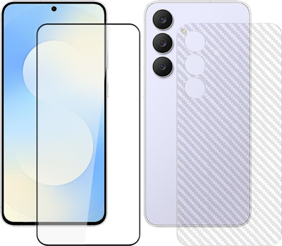 SOMTONE Front and Back Tempered Glass for Samsung Galaxy S25 FE 5G Tempered Glass Screen Protector | Anti-Scratch | Edge to Edge Full Coverage | 9H Hardness ( 1 FRONT TEMPERED GLASS PROTECTOR + 1 CARBON FIBER BACK ) FX02(Pack of 1)