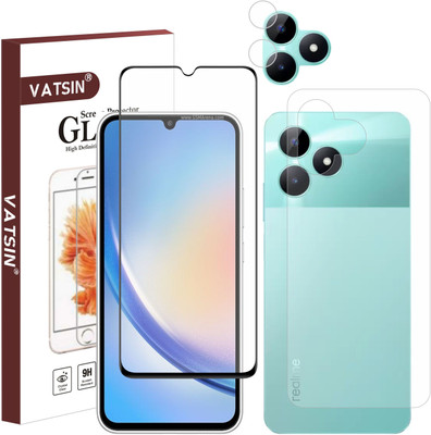 Vatsin Front and Back Tempered Glass for Realme C51, Realme C51 [With Rear Camera Lens Guard](Pack of 3)