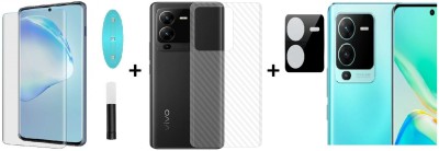 RAGRO Front and Back Tempered Glass for (UV) Curved Tempered Glass And Back Carbon Fiber Skin And Camera Tempered Glass (3 in 1) Combo For Vivo V25 Pro(Pack of 1)