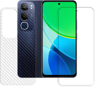 SOMTONE Front and Back Tempered Glass for vivo Y19s 4G Tempered Glass Screen Protector | Anti-Scratch | Edge to Edge Full Coverage | 9H Hardness (1 FRONT TEMPERED GLASS PROTECTOR + 1 BACK CARBON FIBER SKIN)(Pack of 1)