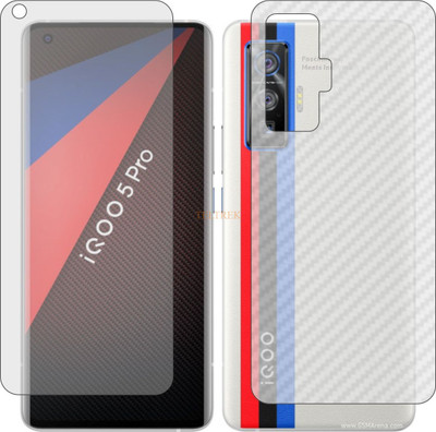 TELTREK Front and Back Tempered Glass for VIVO IQOO 5 PRO V2025A (Front Matte Finish & Back 3d Carbon Fiber)(Pack of 2)