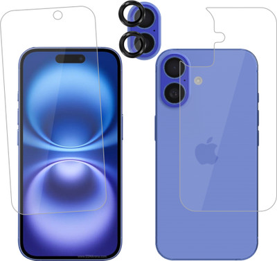 Vatsin Front and Back Tempered Glass for Apple iPhone 16, Apple iPhone 16 [With Rear Camera Lens Guard](Pack of 3)