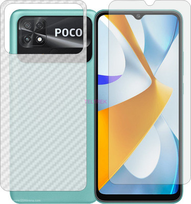 TELTREK Front and Back Tempered Glass for MI POCO C40 (Front Matte Finish & Back 3d Carbon Fiber)(Pack of 2)
