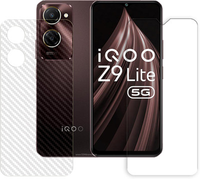 MUTAALI Front and Back Tempered Glass for iQOO Z9 Lite 5G (6.56) FRONT TEMPERED GLASS AND 1 BACK CARBON FIBER SKIN PROTECTOR)(Pack of 1)